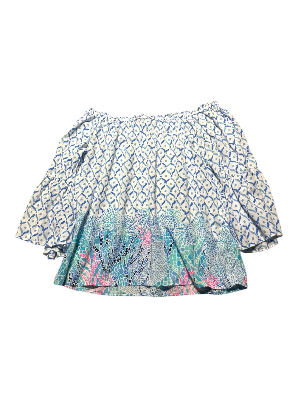 Lilly Pulitzer Sea La Vie Nevie Off-The-Shoulder Top Small with 3/4 bell sleeves - Picture 10 of 11
